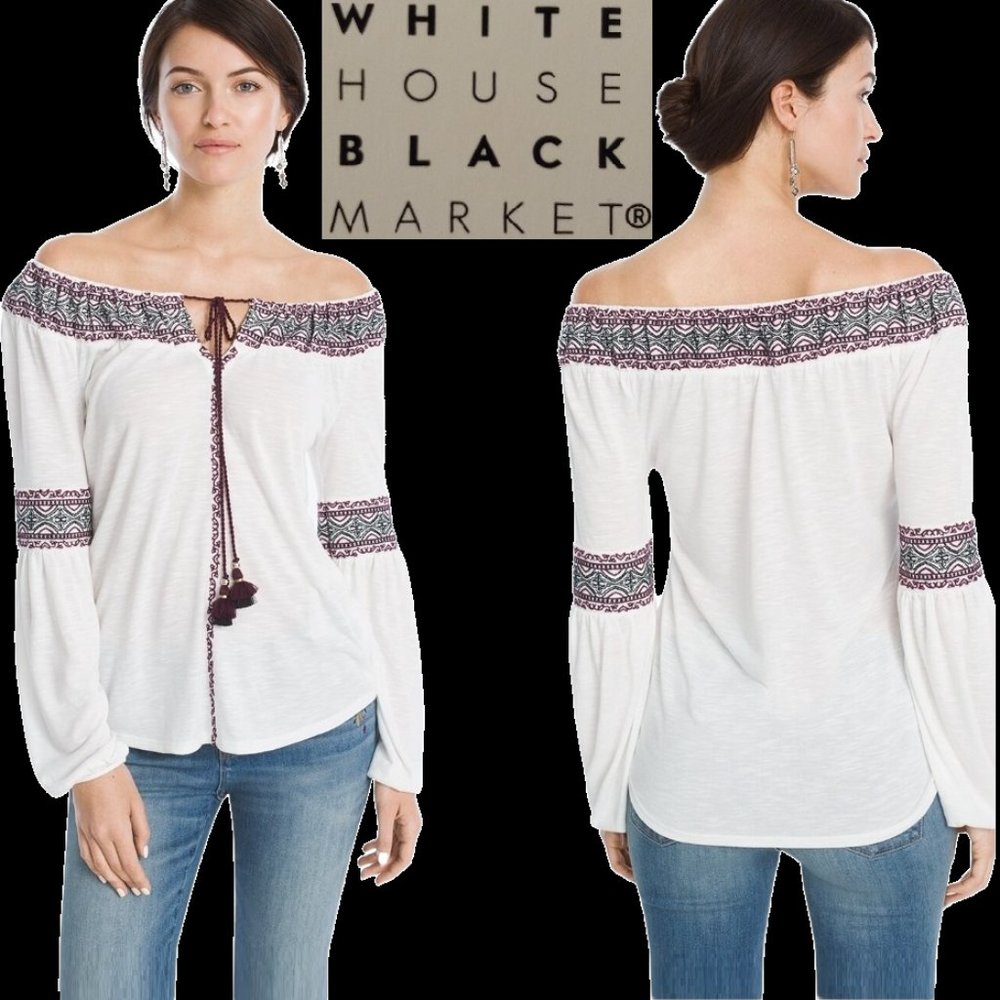 Optional off shoulder embroidered top, ecru w/dark berry 🧾